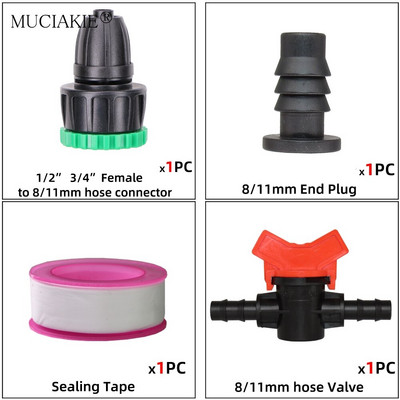 Κιτ σύνδεσης βρύσης νερού στάγδην άρδευσης κήπου 1/2" 3/4" Θηλική άρθρωση θηλής σε 4/7 8/11 Προσαρμογέας σωλήνων 2 κατευθύνσεων 4 κατευθύνσεων σωλήνα 16 mm