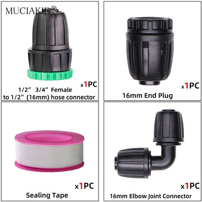 Κιτ σύνδεσης βρύσης νερού στάγδην άρδευσης κήπου 1/2" 3/4" Θηλική άρθρωση θηλής σε 4/7 8/11 Προσαρμογέας σωλήνων 2 κατευθύνσεων 4 κατευθύνσεων σωλήνα 16 mm