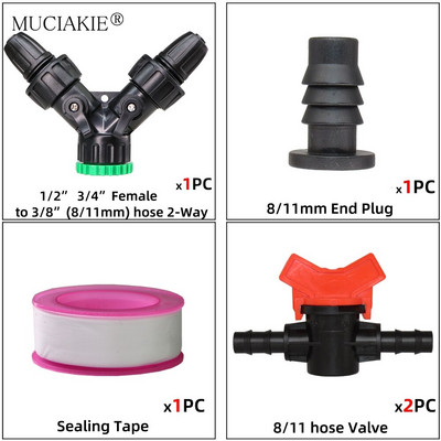 Κιτ σύνδεσης βρύσης νερού στάγδην άρδευσης κήπου 1/2" 3/4" Θηλική άρθρωση θηλής σε 4/7 8/11 Προσαρμογέας σωλήνων 2 κατευθύνσεων 4 κατευθύνσεων σωλήνα 16 mm