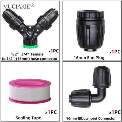 Κιτ σύνδεσης βρύσης νερού στάγδην άρδευσης κήπου 1/2" 3/4" Θηλική άρθρωση θηλής σε 4/7 8/11 Προσαρμογέας σωλήνων 2 κατευθύνσεων 4 κατευθύνσεων σωλήνα 16 mm
