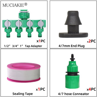 Κιτ σύνδεσης βρύσης νερού στάγδην άρδευσης κήπου 1/2" 3/4" Θηλική άρθρωση θηλής σε 4/7 8/11 Προσαρμογέας σωλήνων 2 κατευθύνσεων 4 κατευθύνσεων σωλήνα 16 mm