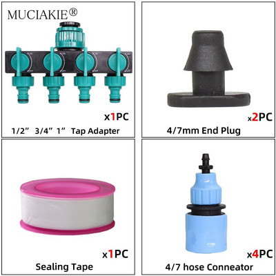 Κιτ σύνδεσης βρύσης νερού στάγδην άρδευσης κήπου 1/2" 3/4" Θηλική άρθρωση θηλής σε 4/7 8/11 Προσαρμογέας σωλήνων 2 κατευθύνσεων 4 κατευθύνσεων σωλήνα 16 mm
