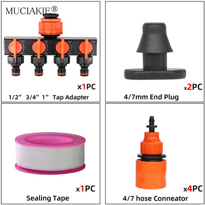 Κιτ σύνδεσης βρύσης νερού στάγδην άρδευσης κήπου 1/2" 3/4" Θηλική άρθρωση θηλής σε 4/7 8/11 Προσαρμογέας σωλήνων 2 κατευθύνσεων 4 κατευθύνσεων σωλήνα 16 mm