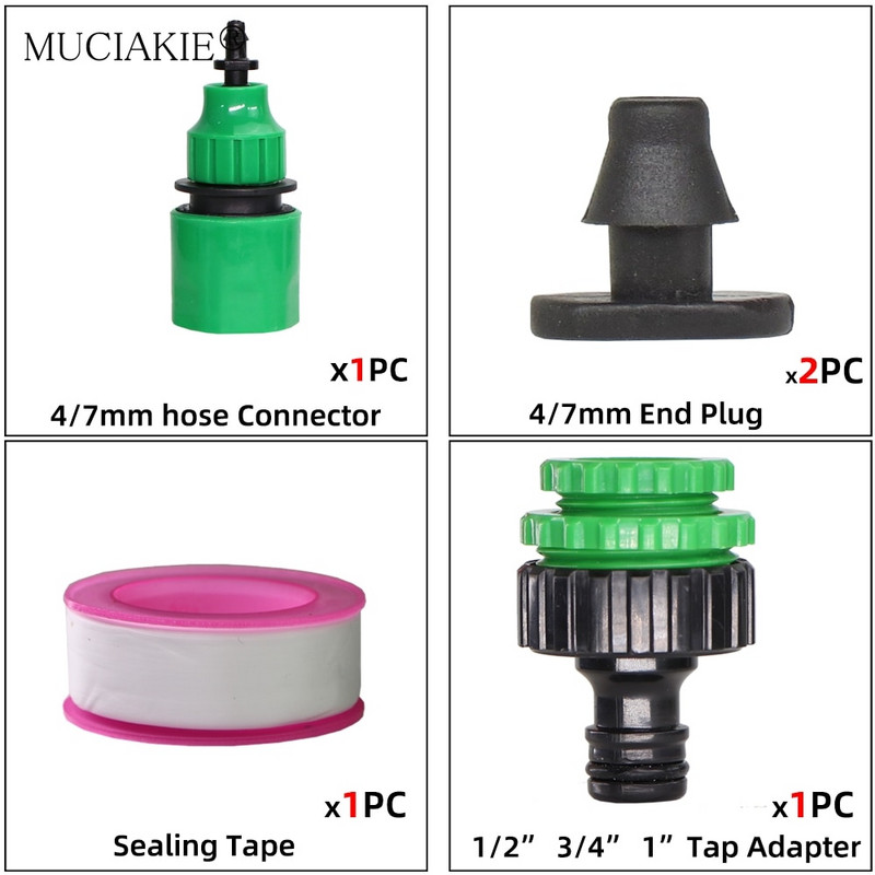 Κιτ σύνδεσης βρύσης νερού στάγδην άρδευσης κήπου 1/2" 3/4" Θηλική άρθρωση θηλής σε 4/7 8/11 Προσαρμογέας σωλήνων 2 κατευθύνσεων 4 κατευθύνσεων σωλήνα 16 mm