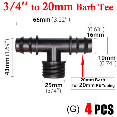 4 ΤΕΜ 1/2" 3/4" Σπείρωμα σε 16 20 25mm Barb Connector Προσαρμογέας σωλήνων PE Εύκαμπτος σωλήνας αρθρώσεις Εξαρτήματα ζεύξης άρδευσης σταγόνων κήπου