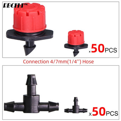 50 ΤΕΜ 12 Τύποι Πότισμα κήπου Ρυθμιζόμενος σταλάκτης 1/4" Αγκαθωτό μπλουζάκι 8 οπών Ψεκαστήρες Εκπομπός ερεθισμού για λάστιχο 4/7mm