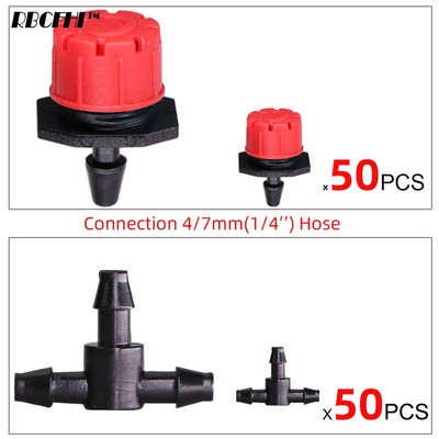 50 ΤΕΜ 12 Τύποι Πότισμα κήπου Ρυθμιζόμενος σταλάκτης 1/4" Αγκαθωτό μπλουζάκι 8 οπών Ψεκαστήρες Εκπομπός ερεθισμού για λάστιχο 4/7mm