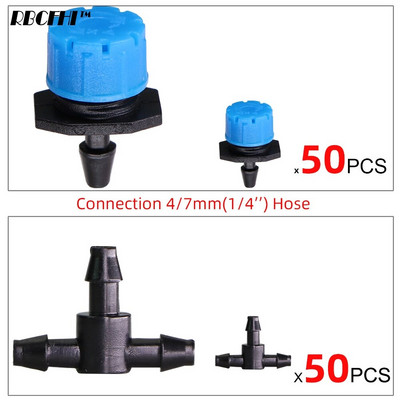 50 ΤΕΜ 12 Τύποι Πότισμα κήπου Ρυθμιζόμενος σταλάκτης 1/4" Αγκαθωτό μπλουζάκι 8 οπών Ψεκαστήρες Εκπομπός ερεθισμού για λάστιχο 4/7mm
