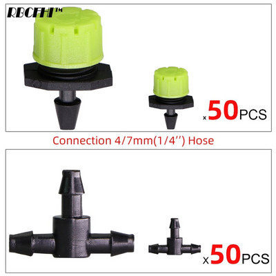 50 ΤΕΜ 12 Τύποι Πότισμα κήπου Ρυθμιζόμενος σταλάκτης 1/4" Αγκαθωτό μπλουζάκι 8 οπών Ψεκαστήρες Εκπομπός ερεθισμού για λάστιχο 4/7mm