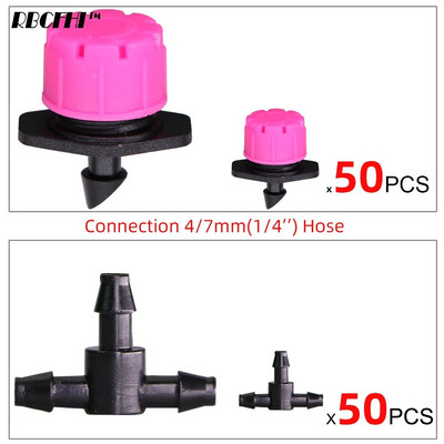 50 ΤΕΜ 12 Τύποι Πότισμα κήπου Ρυθμιζόμενος σταλάκτης 1/4" Αγκαθωτό μπλουζάκι 8 οπών Ψεκαστήρες Εκπομπός ερεθισμού για λάστιχο 4/7mm