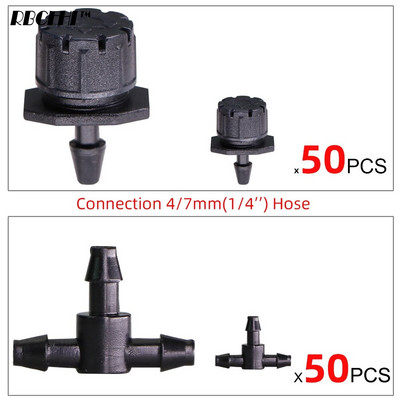 50 ΤΕΜ 12 Τύποι Πότισμα κήπου Ρυθμιζόμενος σταλάκτης 1/4" Αγκαθωτό μπλουζάκι 8 οπών Ψεκαστήρες Εκπομπός ερεθισμού για λάστιχο 4/7mm