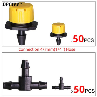 50 ΤΕΜ 12 Τύποι Πότισμα κήπου Ρυθμιζόμενος σταλάκτης 1/4" Αγκαθωτό μπλουζάκι 8 οπών Ψεκαστήρες Εκπομπός ερεθισμού για λάστιχο 4/7mm