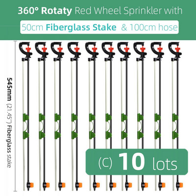 360/180 grādu rotējoša smidzinātāja refrakcijas miglas sprauslas ar stabiņiem savienotāju Gardens zāliena apūdeņošana 1/4 collu šļūteņu smidzinātājiem
