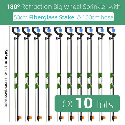 360/180 grādu rotējoša smidzinātāja refrakcijas miglas sprauslas ar stabiņiem savienotāju Gardens zāliena apūdeņošana 1/4 collu šļūteņu smidzinātājiem