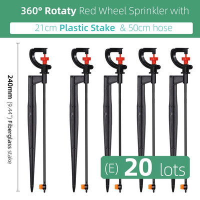 360/180 grādu rotējoša smidzinātāja refrakcijas miglas sprauslas ar stabiņiem savienotāju Gardens zāliena apūdeņošana 1/4 collu šļūteņu smidzinātājiem