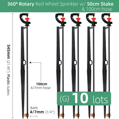360/180 grādu rotējoša smidzinātāja refrakcijas miglas sprauslas ar stabiņiem savienotāju Gardens zāliena apūdeņošana 1/4 collu šļūteņu smidzinātājiem