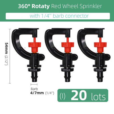 360/180 grādu rotējoša smidzinātāja refrakcijas miglas sprauslas ar stabiņiem savienotāju Gardens zāliena apūdeņošana 1/4 collu šļūteņu smidzinātājiem