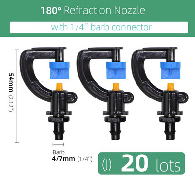360/180 grādu rotējoša smidzinātāja refrakcijas miglas sprauslas ar stabiņiem savienotāju Gardens zāliena apūdeņošana 1/4 collu šļūteņu smidzinātājiem
