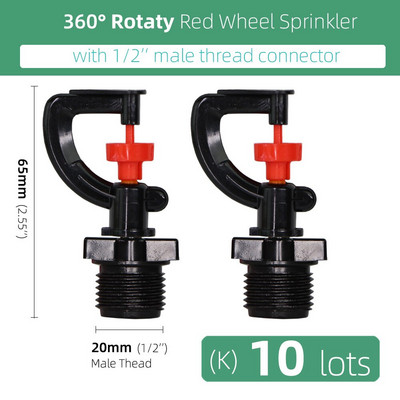360/180 grādu rotējoša smidzinātāja refrakcijas miglas sprauslas ar stabiņiem savienotāju Gardens zāliena apūdeņošana 1/4 collu šļūteņu smidzinātājiem