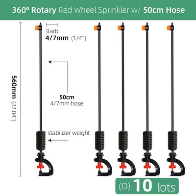 360/180 grādu rotējoša smidzinātāja refrakcijas miglas sprauslas ar stabiņiem savienotāju Gardens zāliena apūdeņošana 1/4 collu šļūteņu smidzinātājiem