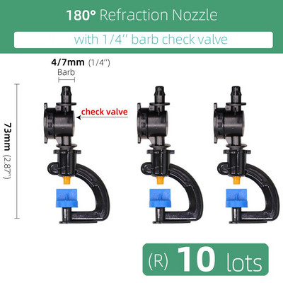 360/180 grādu rotējoša smidzinātāja refrakcijas miglas sprauslas ar stabiņiem savienotāju Gardens zāliena apūdeņošana 1/4 collu šļūteņu smidzinātājiem