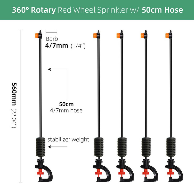 360/180 grādu rotējoša smidzinātāja refrakcijas miglas sprauslas ar stabiņiem savienotāju Gardens zāliena apūdeņošana 1/4 collu šļūteņu smidzinātājiem