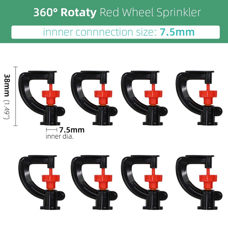 360/180 grādu rotējoša smidzinātāja refrakcijas miglas sprauslas ar stabiņiem savienotāju Gardens zāliena apūdeņošana 1/4 collu šļūteņu smidzinātājiem