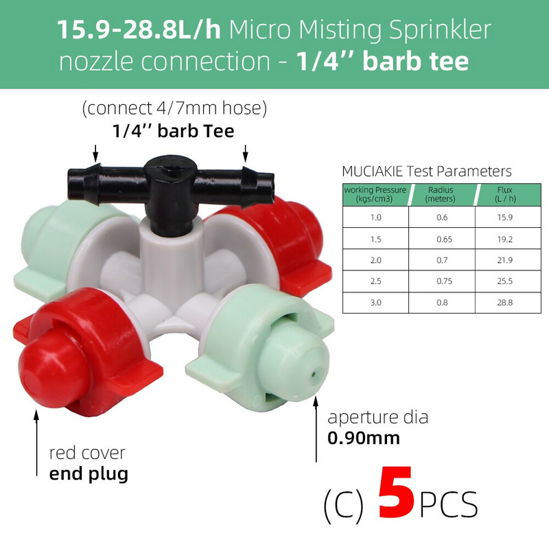 RBCFHI 5PCS 15-28L /h 180 μοίρες Misting Cross ακροφύσια Κήπος Σύστημα ψύξης άρδευσης Ψεκαστήρας Κεφαλή ψεκασμού ψεκασμού Πότισμα