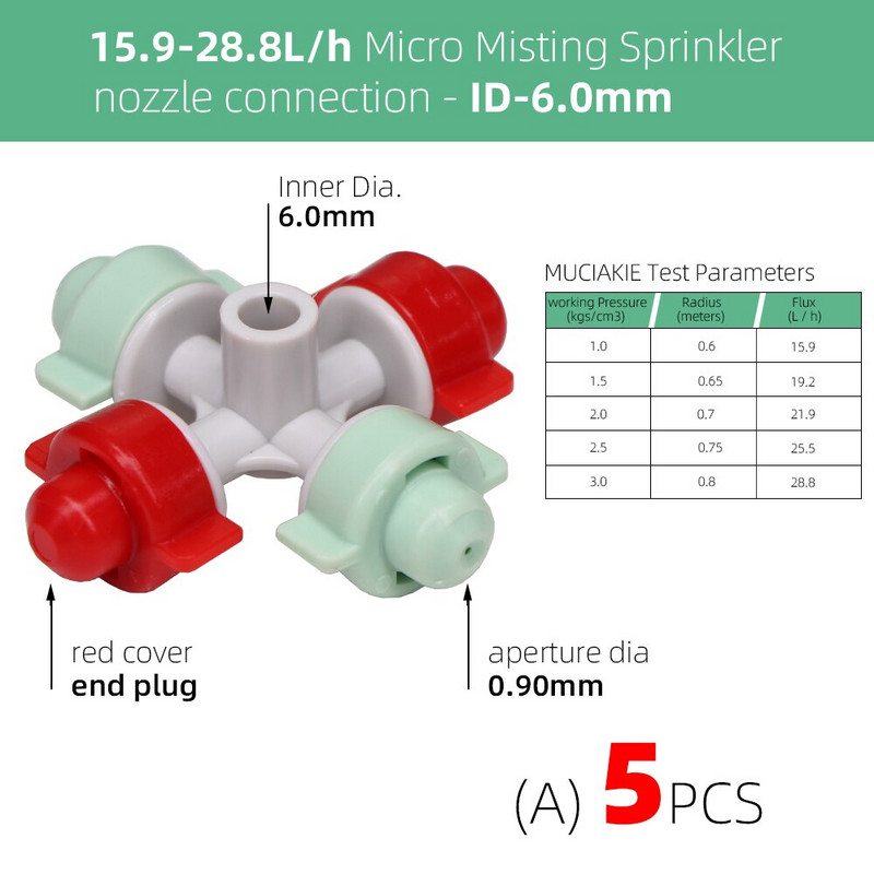 RBCFHI 5PCS 15-28L /h 180 μοίρες Misting Cross ακροφύσια Κήπος Σύστημα ψύξης άρδευσης Ψεκαστήρας Κεφαλή ψεκασμού ψεκασμού Πότισμα