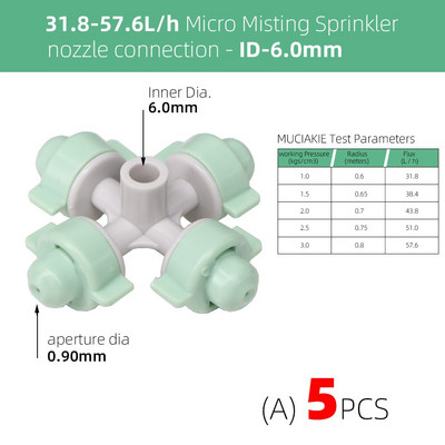 RBCFHI 5PCS 31-57L /h Замъгляващи кръстосани дюзи Оранжерия Овлажнител Четири изхода за мъгла Разпръсквач Напояване Поливане Охлаждане
