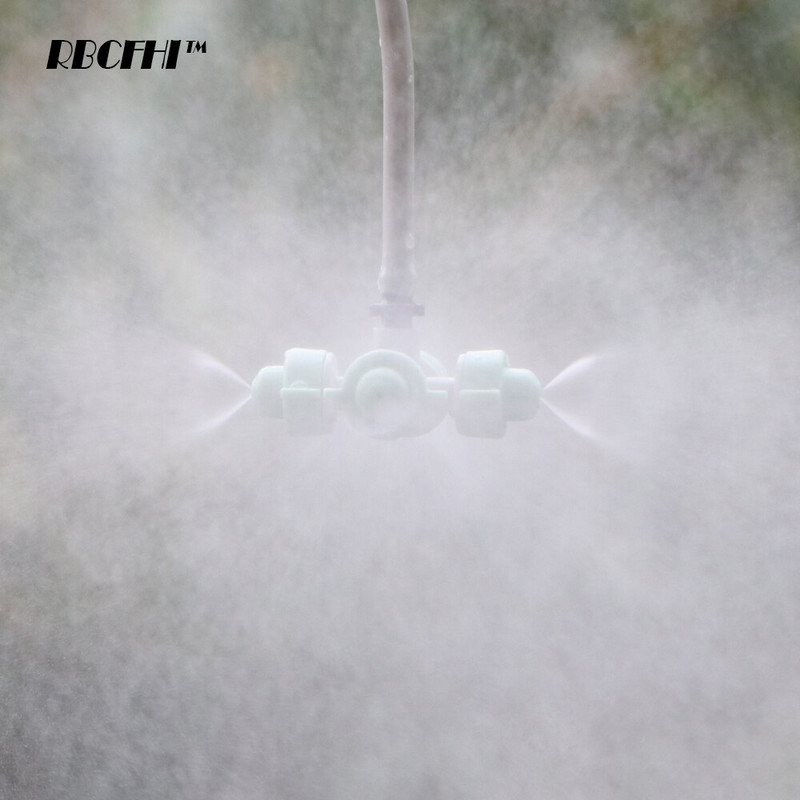 RBCFHI 5PCS 31-57L /h Замъгляващи кръстосани дюзи Оранжерия Овлажнител Четири изхода за мъгла Разпръсквач Напояване Поливане Охлаждане