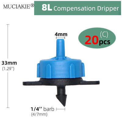 20-500PCS 2L/4L/8L/H Dārza laistīšanas spiediena kompensēts pilinātājs zāliena mikropilienu emitētājs siltumnīcas lauksaimniecības apūdeņošanas rīks