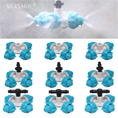 MUCIAKIE 20PCS 19-39 L/h Cross Misting Nozzles 4/1``Barb ID-6,0mm Tee Garden Sprinklers Fog Spray-head Greenhouse Cooling