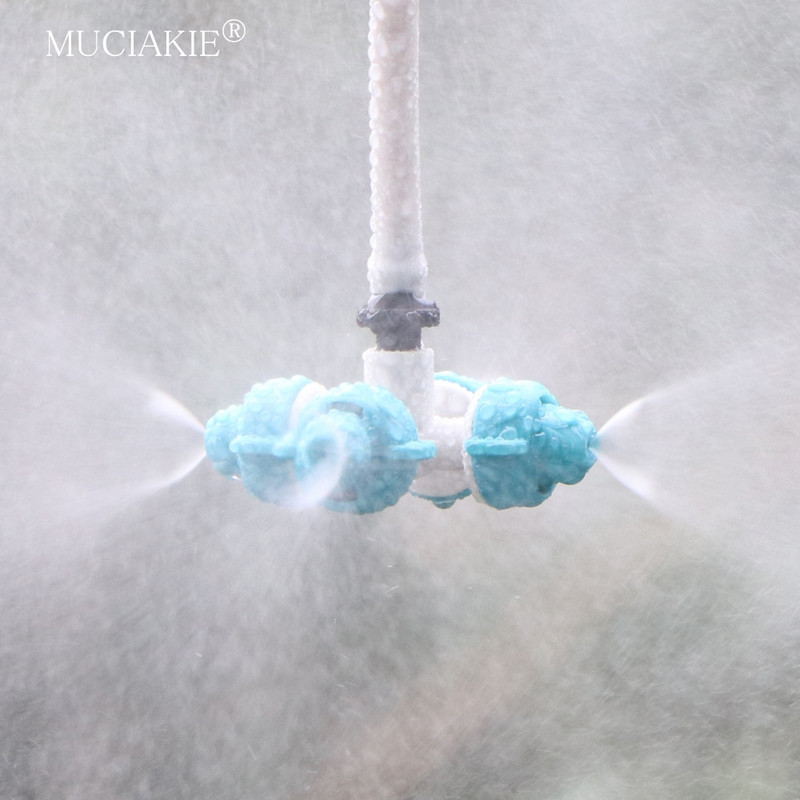 MUCIAKIE 20PCS 19-39 L/h Кръстосани дюзи за замъгляване 4/1''Barb ID-6.0mm Tee Градински разпръсквачи Мъгла Спрей-глава Охлаждане на парник