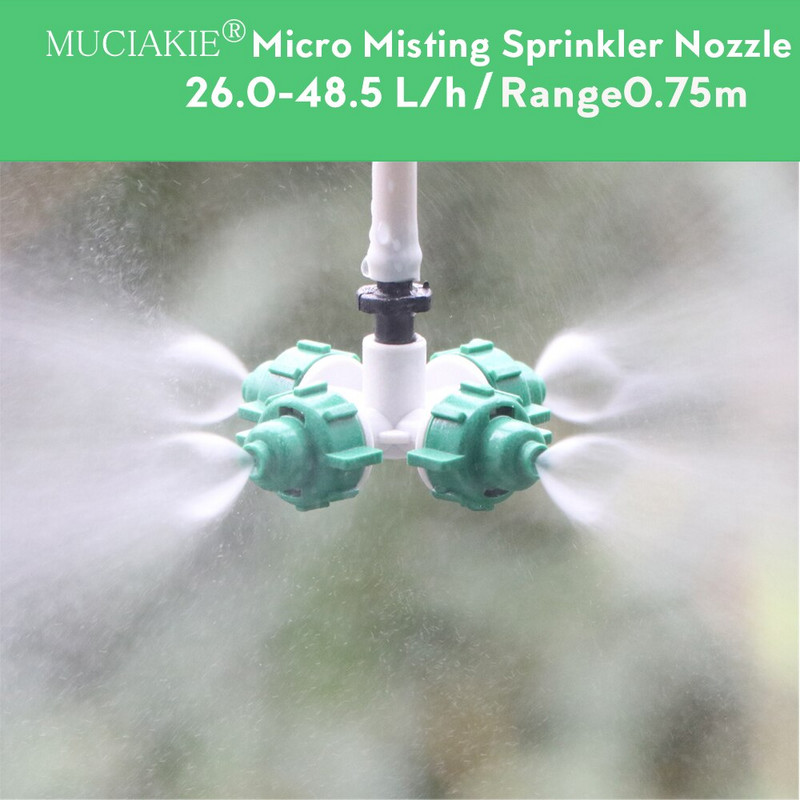 MUCIAKIE 20GAB 26-48 L/h Šķērsmiglošanas sprauslas 4/1``Barb ID-6.0mm Tee Dārza smidzinātāji Miglas smidzināšanas galviņas siltumnīcas dzesēšana