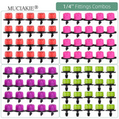 1/4 collu apūdeņošanas pilinātāji ūdens savienotāji Kombinācijas Dārza mikro laistīšanas piederumi kompensācijas izstarotāji miglas sprauslas mikrosmidzināšanas komplekts