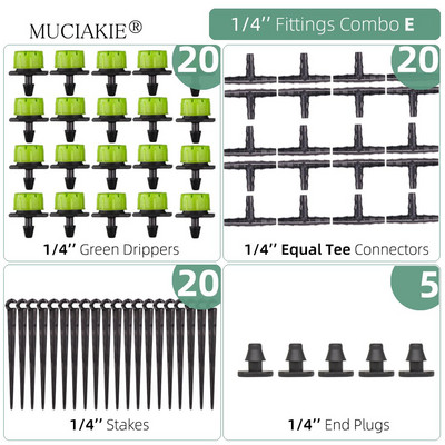 1/4 collu apūdeņošanas pilinātāji ūdens savienotāji Kombinācijas Dārza mikro laistīšanas piederumi kompensācijas izstarotāji miglas sprauslas mikrosmidzināšanas komplekts