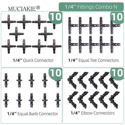 1/4 collu apūdeņošanas pilinātāji ūdens savienotāji Kombinācijas Dārza mikro laistīšanas piederumi kompensācijas izstarotāji miglas sprauslas mikrosmidzināšanas komplekts