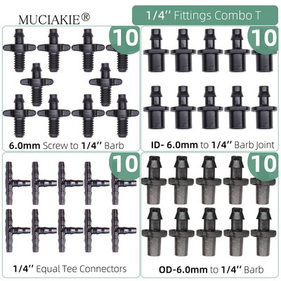 1/4 collu apūdeņošanas pilinātāji ūdens savienotāji Kombinācijas Dārza mikro laistīšanas piederumi kompensācijas izstarotāji miglas sprauslas mikrosmidzināšanas komplekts