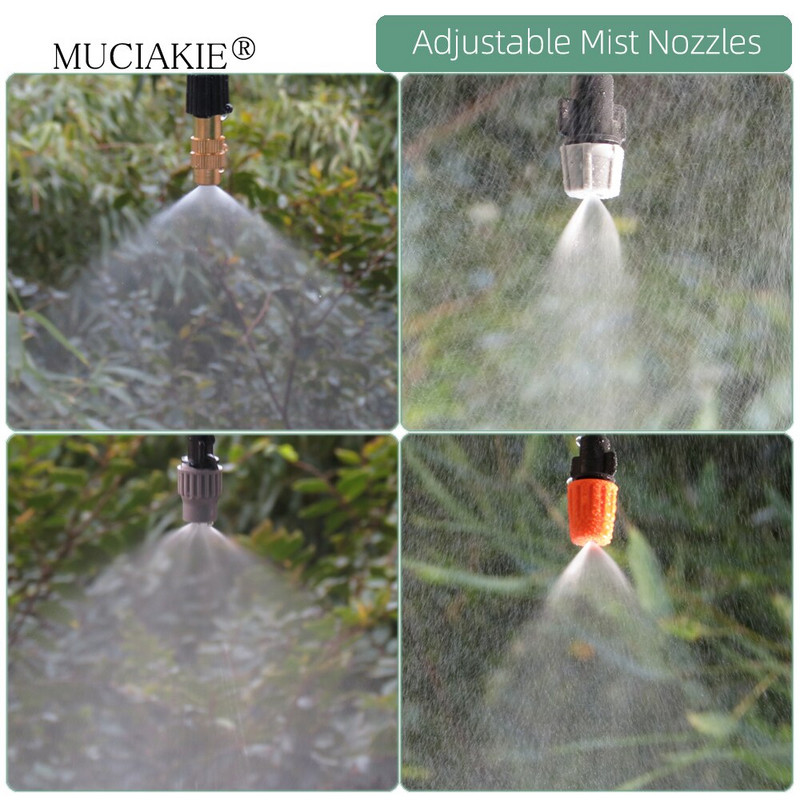 1/4 collu apūdeņošanas pilinātāji ūdens savienotāji Kombinācijas Dārza mikro laistīšanas piederumi kompensācijas izstarotāji miglas sprauslas mikrosmidzināšanas komplekts