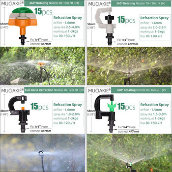 MUCIAKIE 24 Kinds of Garden Sprinkler Nozzles with 1/4\'\' Barb Joint 90 180 360 Refraction Roatory Irrigation Hanging Spray Head