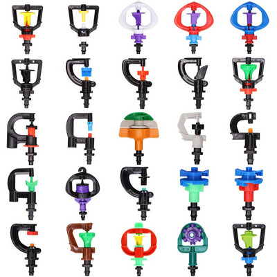 MUCIAKIE 24 Kinds of Garden Sprinkler Nozzles with 1/4`` Barb Joint 90 180 360 Refraction Roatory Irrigation Hanging Spray Head