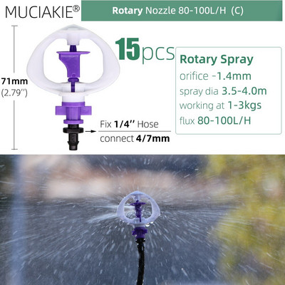 MUCIAKIE 24 veidu dārza smidzinātāju sprauslas ar 1/4 collu stieņu savienojumu 90 180 360 refrakcijas rotācijas apūdeņošanas piekarināmā smidzināšanas galviņa