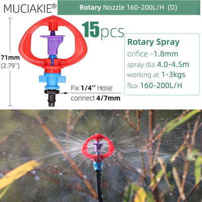 MUCIAKIE 24 veidu dārza smidzinātāju sprauslas ar 1/4 collu stieņu savienojumu 90 180 360 refrakcijas rotācijas apūdeņošanas piekarināmā smidzināšanas galviņa