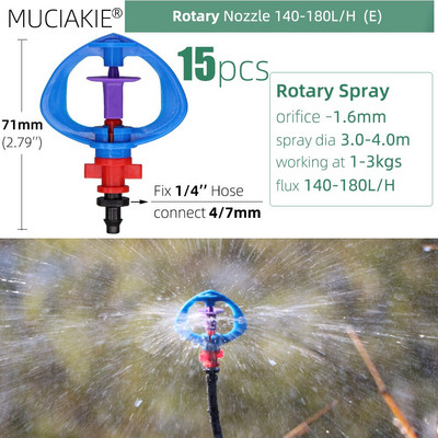 MUCIAKIE 24 veidu dārza smidzinātāju sprauslas ar 1/4 collu stieņu savienojumu 90 180 360 refrakcijas rotācijas apūdeņošanas piekarināmā smidzināšanas galviņa