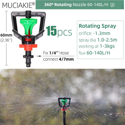 MUCIAKIE 24 veidu dārza smidzinātāju sprauslas ar 1/4 collu stieņu savienojumu 90 180 360 refrakcijas rotācijas apūdeņošanas piekarināmā smidzināšanas galviņa