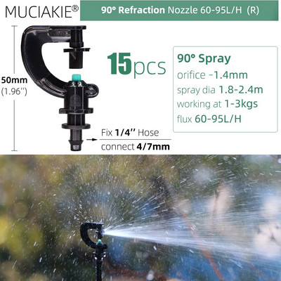 MUCIAKIE 24 veidu dārza smidzinātāju sprauslas ar 1/4 collu stieņu savienojumu 90 180 360 refrakcijas rotācijas apūdeņošanas piekarināmā smidzināšanas galviņa
