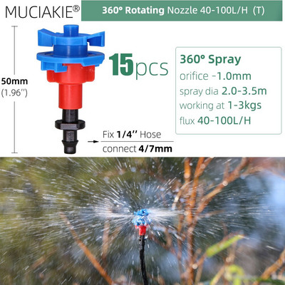 MUCIAKIE 24 veidu dārza smidzinātāju sprauslas ar 1/4 collu stieņu savienojumu 90 180 360 refrakcijas rotācijas apūdeņošanas piekarināmā smidzināšanas galviņa