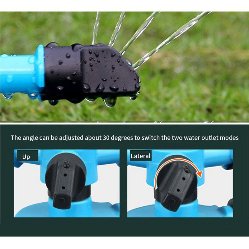 360-градусов спринклер за трева, пластмасов 3-раменен градински воден спринклер, автоматична дюза за пръскане, система за външно напояване на трева, пръскачка