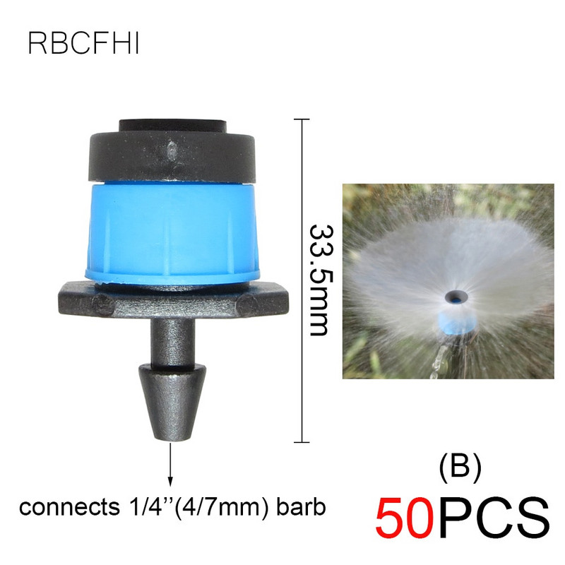 RBCFHl 50PCS regulējami 3 veidu Micro Flow dārza laistīšanas smidzinātāji 1/4 collas šļūtenei